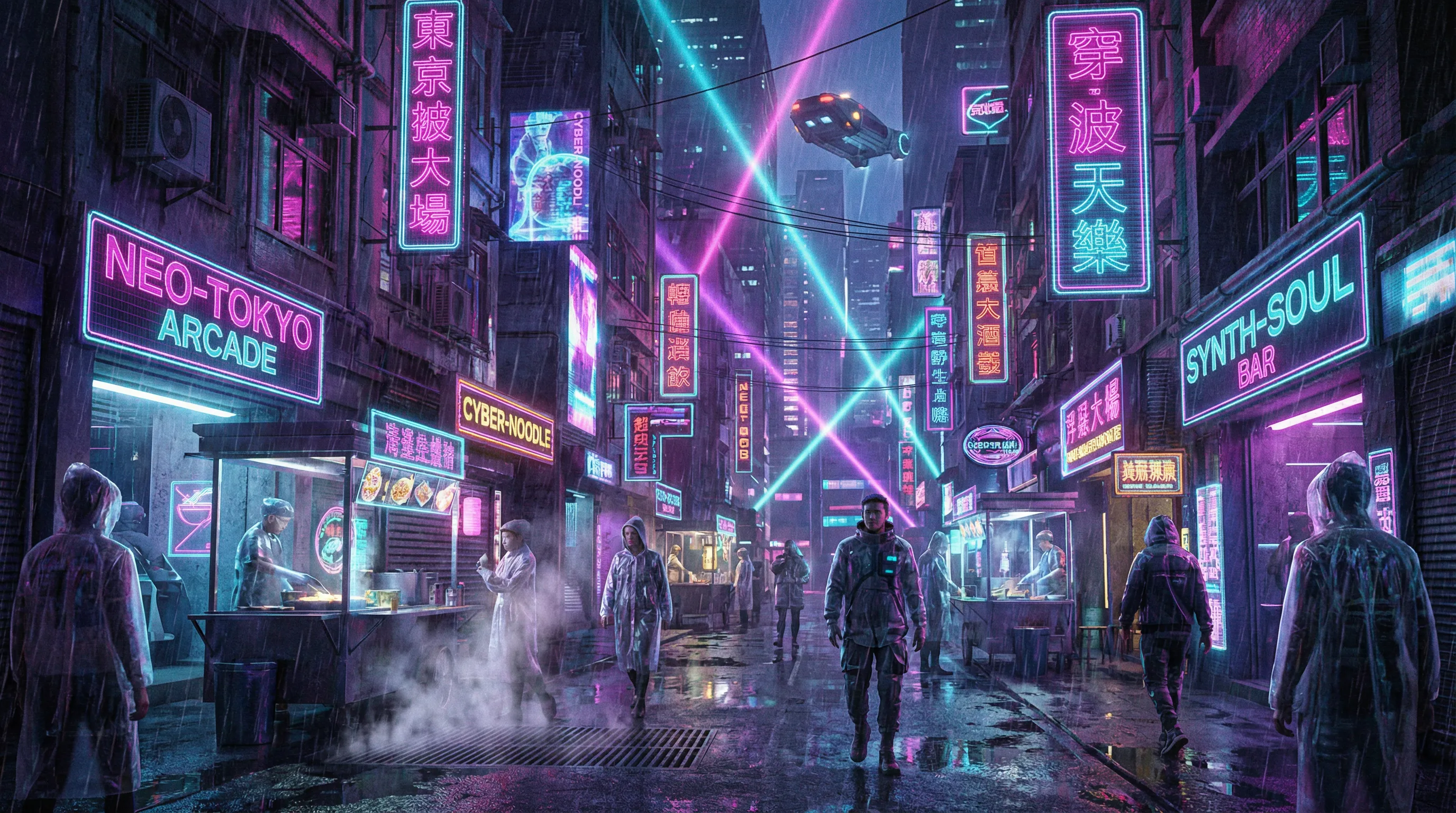 新澳门赛博朋克霓虹街道夜景